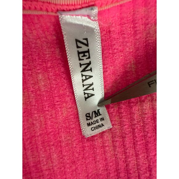 Zenana Women's Hot Pink Ribbed Tank Top Shelf Bra Removable Pads Size S / M - Picture 4 of 9